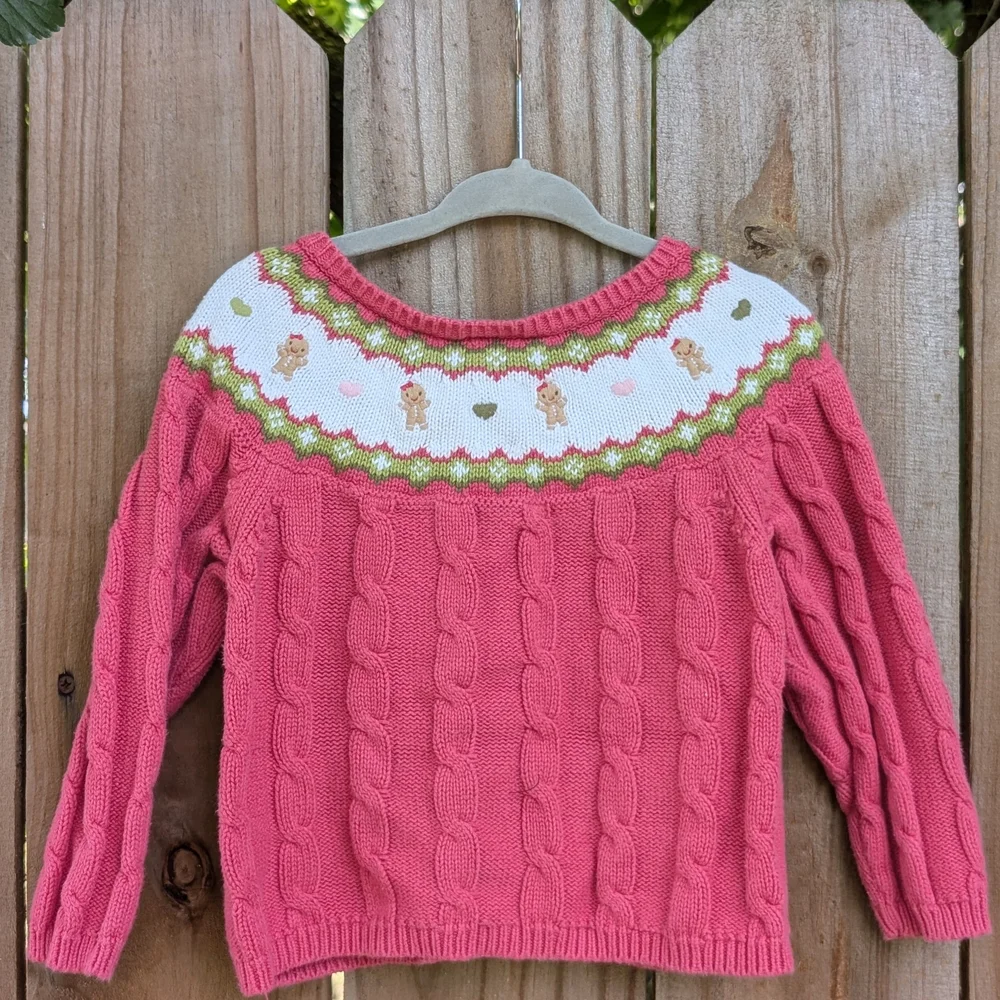 Gymboree Baby Girls Pink Cable Knit Gingerbread Holiday Cardigan Sweater